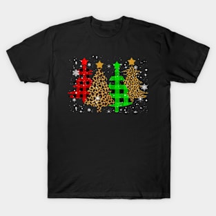 Merry Christmas Trees with Buffalo Plaid & Leopard Design T-Shirt